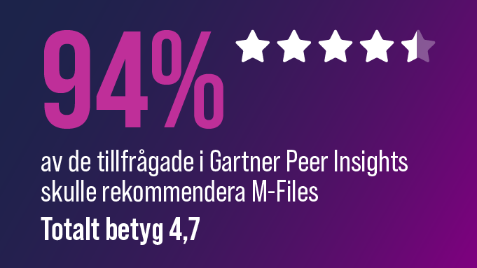 94 %Peer Insights  M-Files enligt Gartner Peer Insights .